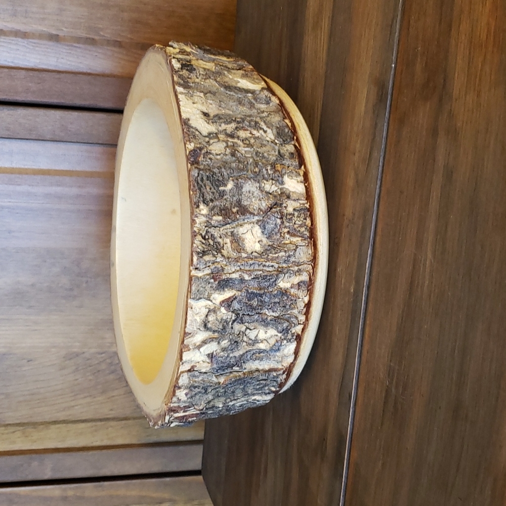 Live Edge Carved Polished Wood Bowl